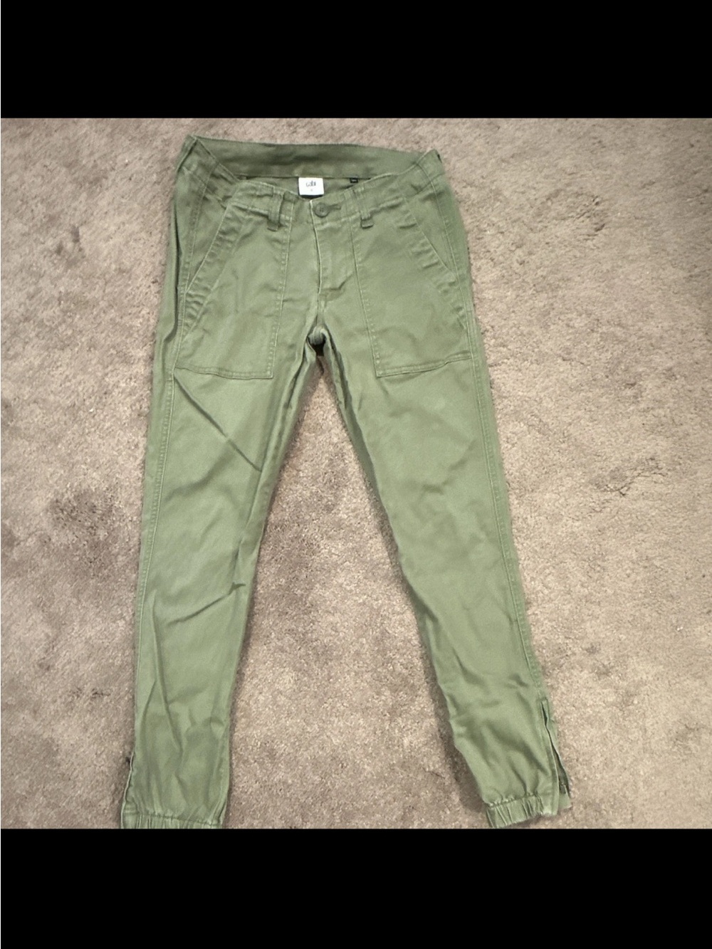 CAbi Olive Green Skinny Utility Jeans